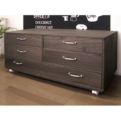 桐クローゼットチェスト3段小引き　ダークブラウン色