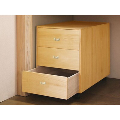 桐押入れ収納3段「咲」キャスター付き　ナチュラル色