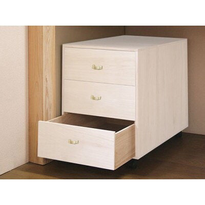 桐押入れ収納3段「咲」キャスター付き　ホワイト色