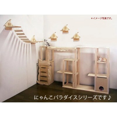 新品・国産品:ハンドメイド パイン材キャットタワー(オプションA)　