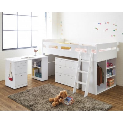 大川家具　システムベッド　クララ<ツマミ>(ベッド、袖付デスク、チェスト、シェルフ)