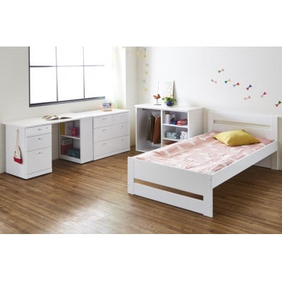 大川家具　システムベッド　クララ<ツマミ>(ベッド、袖付デスク、チェスト、シェルフ)
