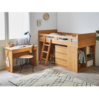 大川家具　システムベッド　マッシュ　ナチュラル(ベッド、デスク、チェスト、シェルフ)