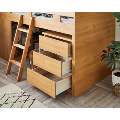 大川家具　システムベッド　マッシュ　ナチュラル(ベッド、デスク、チェスト、シェルフ)