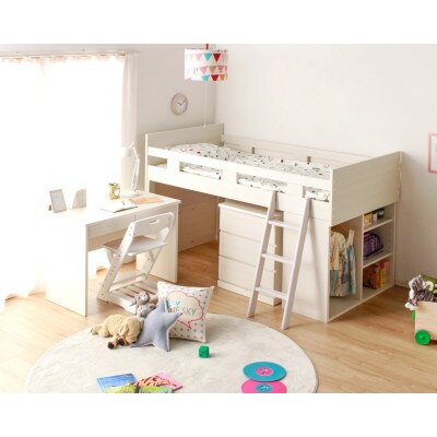 大川家具　システムベッド　マッシュ　ホワイト(ベッド、デスク、チェスト、シェルフ)