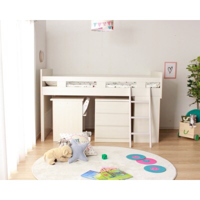 大川家具　システムベッド　マッシュ　ホワイト(ベッド、デスク、チェスト、シェルフ)