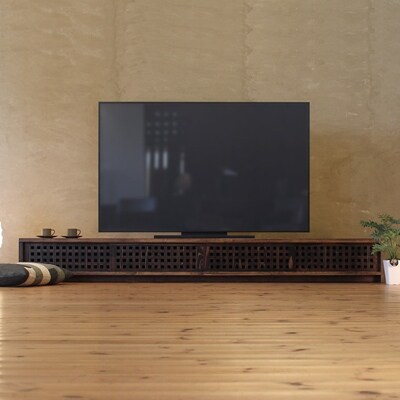 テレビボード　古都　4枚引戸　Lタイプ　焦茶色　233x45x29　大川市　WAプラス