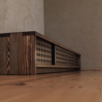 テレビボード　古都　4枚引戸　Lタイプ　焦茶色　233x45x29　大川市　WAプラス