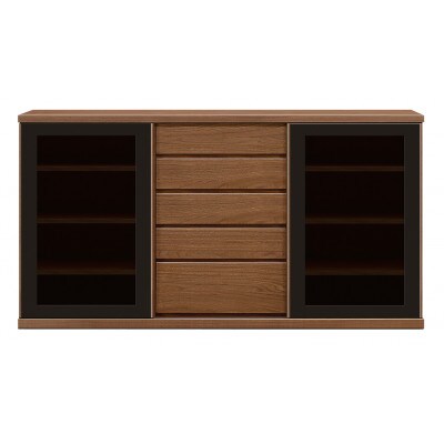 高級サイドボード天然木アレーグリ(テレビ台,完成品)幅180cm H96ウォールナット/ガラス引き戸
