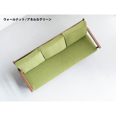 コペンハーゲン 3Pソファ ウォールナット/アネルカグリーン 幅189 奥行76 高さ70cm
