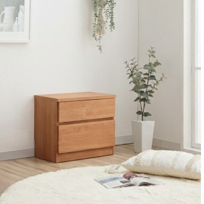 暮らしにすっとなじむ奥行30cmの薄型2段チェストナチュラル座れる収納ベンチとしても使える完成品