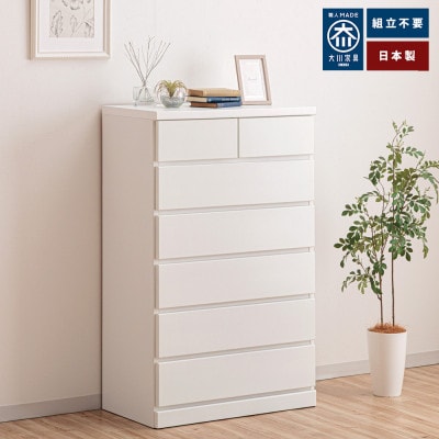 大川家具の職人が仕立てた、完成品で届く日本製チェスト 75cm幅6段ホワイト スライドレール付