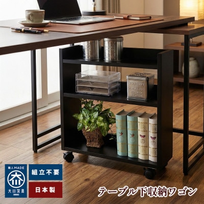 完成品 ダイニング下に収まるスリム収納ワゴン(キャスター付き・奥行17.5cm)わごんちゃんブラック