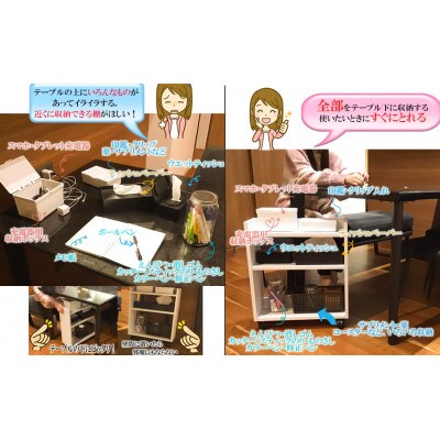 テーブル下 収納 ワゴン 完成品 大川家具 キャスター付き ホワイト わごんちゃん