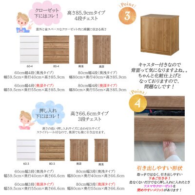 キャスター付き 奥行40cm 60cm幅3段コフレ ナチュラル
