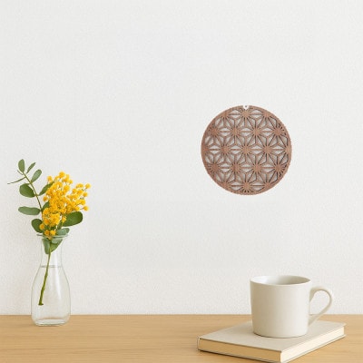 壁掛け和モダンウォールデコ 木製ウォールアートパネル ちょこ和(麻の葉ナチュラル)