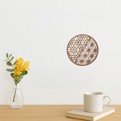 壁掛け和モダンウォールデコ 木製ウォールアートパネル ちょこ和(麻の葉胡麻ナチュラル)