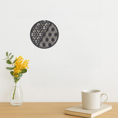 壁掛け和モダンウォールデコ 木製ウォールアートパネル ちょこ和(麻の葉胡麻ウォールナット)