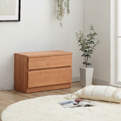 奥行30cmの薄型チェスト60cm幅2段ナチュラル 座れるベンチとしても使えるリビング・玄関兼用収納