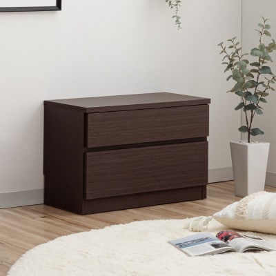 奥行30cmの薄型チェスト60cm幅2段ブラウン 座れるベンチとしても使えるリビング・玄関兼用収納