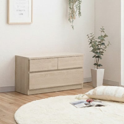 奥行30cmの薄型チェスト75cm幅2段ホワイト座れるベンチとしても使えるリビング・玄関兼用収納