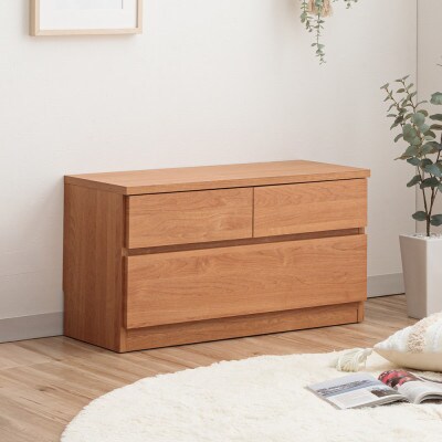 奥行30cmの薄型チェスト75cm幅2段ナチュラル座れる収納としても使えるリビング・玄関兼用収納