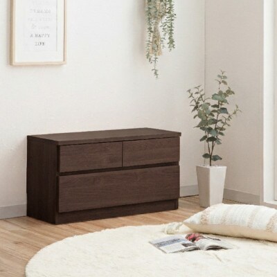 奥行30cmの薄型チェスト75cm幅2段ブラウン座れるベンチとしても使えるリビング・玄関兼用収納