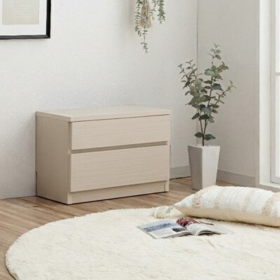 奥行30cmの薄型チェスト60cm幅2段ホワイト 座れるベンチとしても使えるリビング・玄関兼用収納