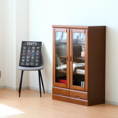 本棚　書棚　ミドルボード　幅80cm　 ロータイプ　シンプルデザイン　ダークブラウン