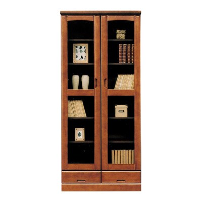 書棚　本棚　フリーボード　幅80cm　 ガラス扉　シンプルデザイン　ダークブラウン