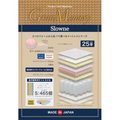 シングルサイズ 国産ポケットコイル 低反発マットレス　グランメモリー スローン