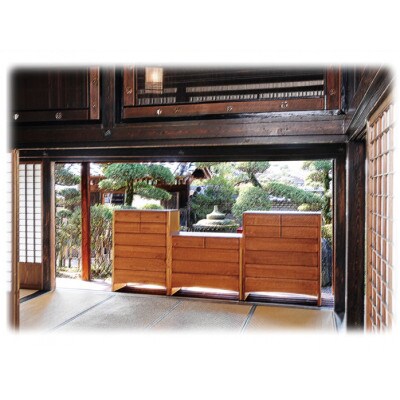 大川家具　輪 チェスト　90幅6段(ブラウン)