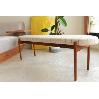 bolo stool Round L ベンチ 【アイボリー×チェック/ウォールナット/幅140cm】