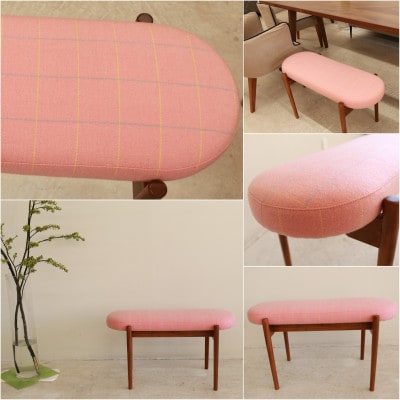 bolo stool Round S ベンチ 【ピンク×チェック/ウォールナット/幅78cm】