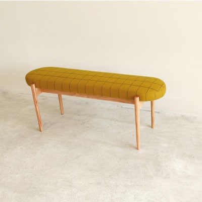 bolo stool Round M ベンチ【マスタード×チェック/栴檀/幅108cm】