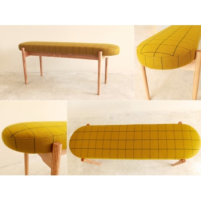 bolo stool Round M ベンチ【マスタード×チェック/栴檀/幅108cm】