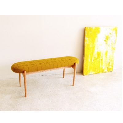 bolo stool Round M ベンチ【マスタード×チェック/栴檀/幅108cm】
