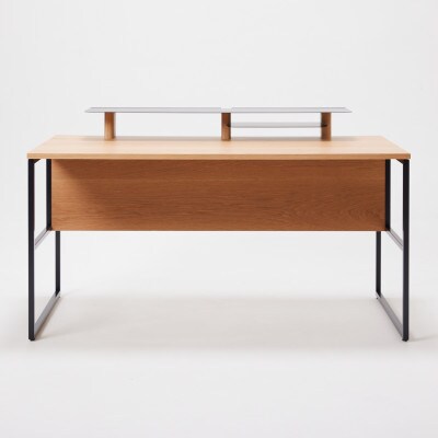 【収納付きデスク】ワアクステーション　パソコンデスク　オーク　幅140cm　棚あり