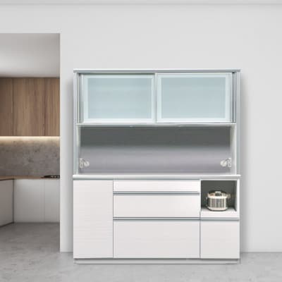 キッチンボード ホワイト ロータイプ ルビー 幅約160cm 高さ180cm ロータイプ キッチンボード ホワイト柾目