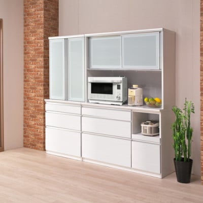 キッチンボード ホワイト ロータイプ ルビー 幅約160cm 高さ180cm ロータイプ キッチンボード ホワイト柾目