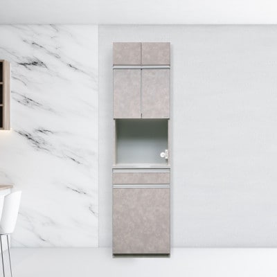 オッド 幅60cm 石目調 スリム食器棚レンジボード 上置きオーダー ムラミグレー・ブラック