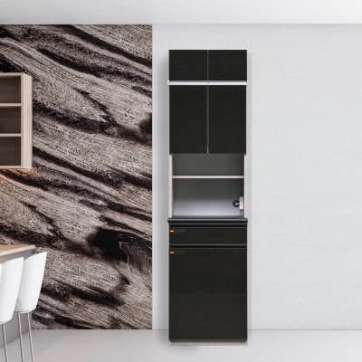 オッド 幅60cm 石目調 スリム食器棚レンジボード 上置きオーダー ムラミグレー・ブラック