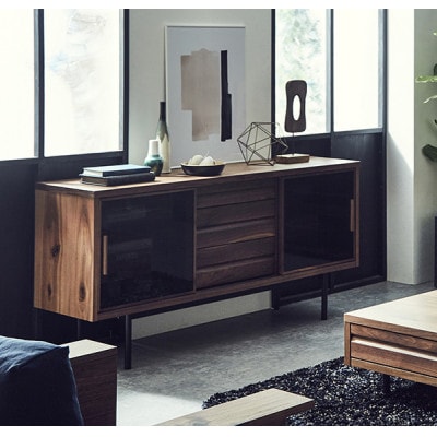 サイドボード　ヨウロウ　ウォールナット/スチール丸脚Hiタイプ