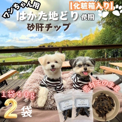 【はかた地どり使用】特別仕様のおしゃれな化粧箱でお届け !素材そのまま砂肝チップ　40g×2袋