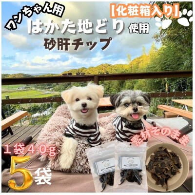 【はかた地どり使用】特別仕様のおしゃれな化粧箱でお届け !素材そのまま砂肝チップ　40g×5袋