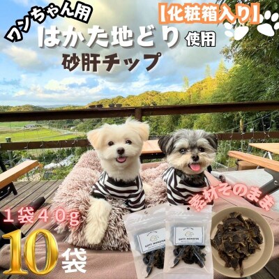 【はかた地どり使用】特別仕様のおしゃれな化粧箱でお届け !素材そのまま砂肝チップ　40g×10袋