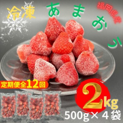【毎月定期便】かわいい化粧箱入り!福岡県産冷凍あまおう(合計2kg[500g×4袋])全12回