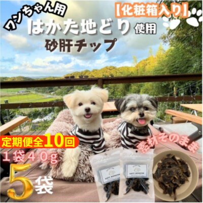 【毎月定期便】特別仕様のおしゃれな化粧箱でお届け !素材そのまま砂肝チップ 40g×5袋全10回