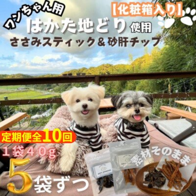 【毎月定期便】化粧箱でお届け !素材そのままささみスティック&砂肝チップ 40g×各5袋全10回