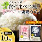 【毎月定期便】福岡県産米「夢つくし」「元気つくし」食べ比べセット 各5kg×1袋(大川市)全10回
